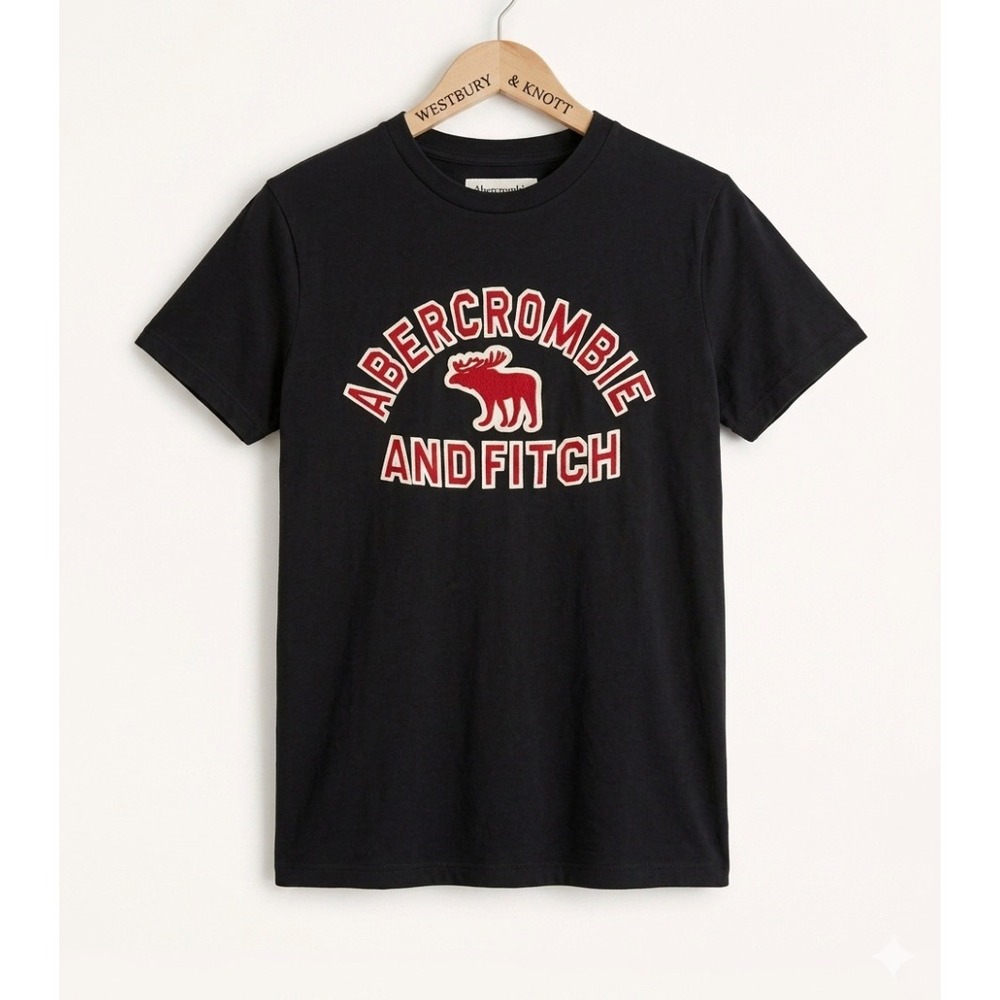 Abercrombie & Fitch Mens XL Black Graphic T-Shirt Moose Applique Logo Tee